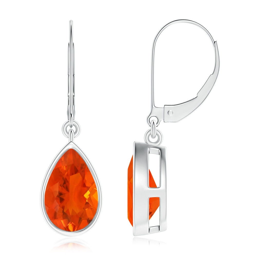 9x6mm AAA Bezel-Set Pear Fire Opal Leverback Drop Earrings in White Gold