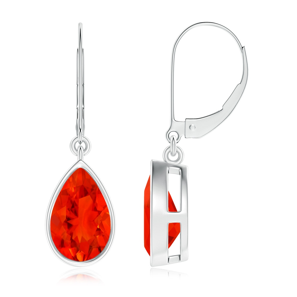 9x6mm AAAA Bezel-Set Pear Fire Opal Leverback Drop Earrings in P950 Platinum