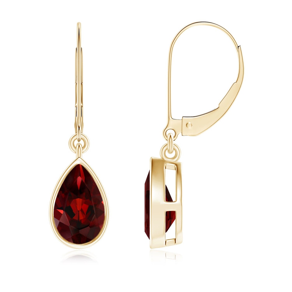 8x5mm AAA Bezel-Set Pear Garnet Leverback Drop Earrings in 10K Yellow Gold 