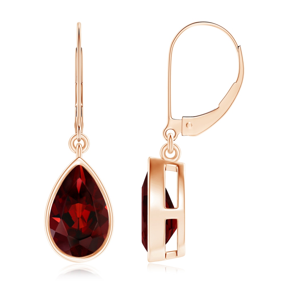 9x6mm AAA Bezel-Set Pear Garnet Leverback Drop Earrings in Rose Gold