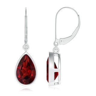 9x6mm AAAA Bezel-Set Pear Garnet Leverback Drop Earrings in 18K White Gold