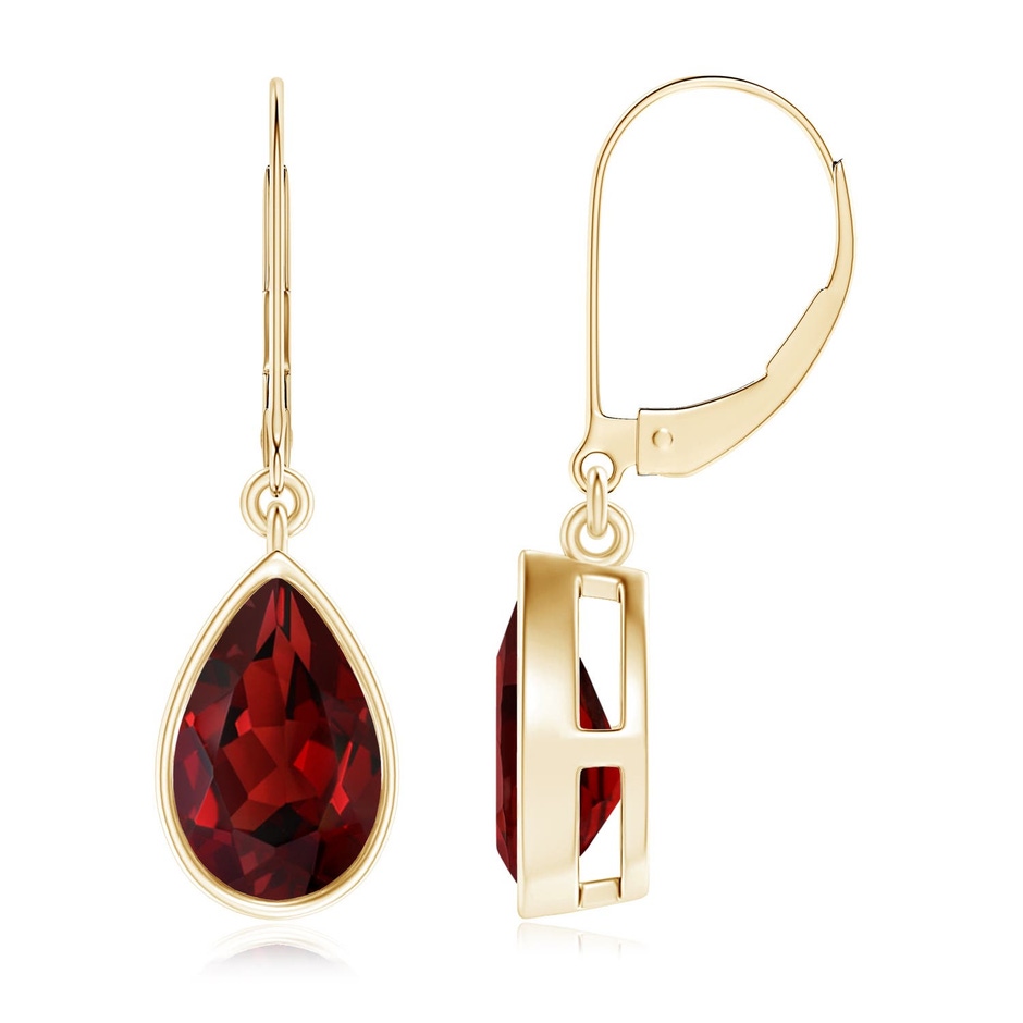 9x6mm AAAA Bezel-Set Pear Garnet Leverback Drop Earrings in 18K Yellow Gold 
