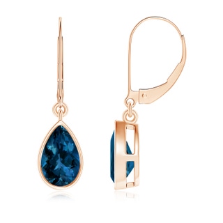 8x5mm AAAA Bezel-Set Pear London Blue Topaz Leverback Drop Earrings in Rose Gold