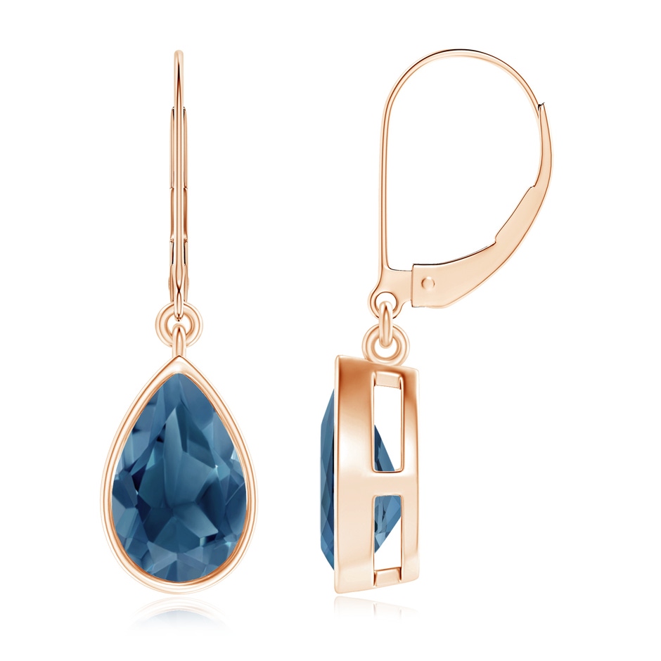 9x6mm A Bezel-Set Pear London Blue Topaz Leverback Drop Earrings in Rose Gold 