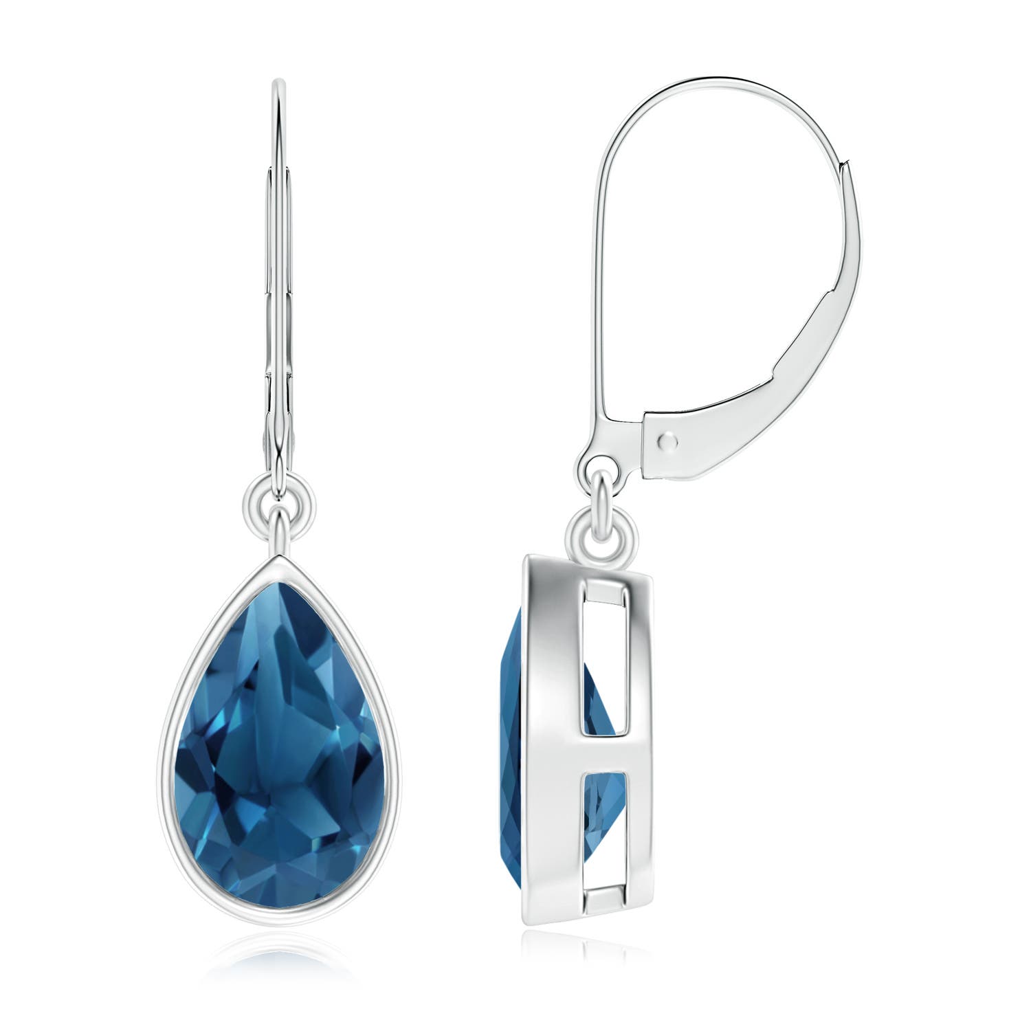 9x6mm AA Bezel-Set Pear London Blue Topaz Leverback Drop Earrings in P950 Platinum