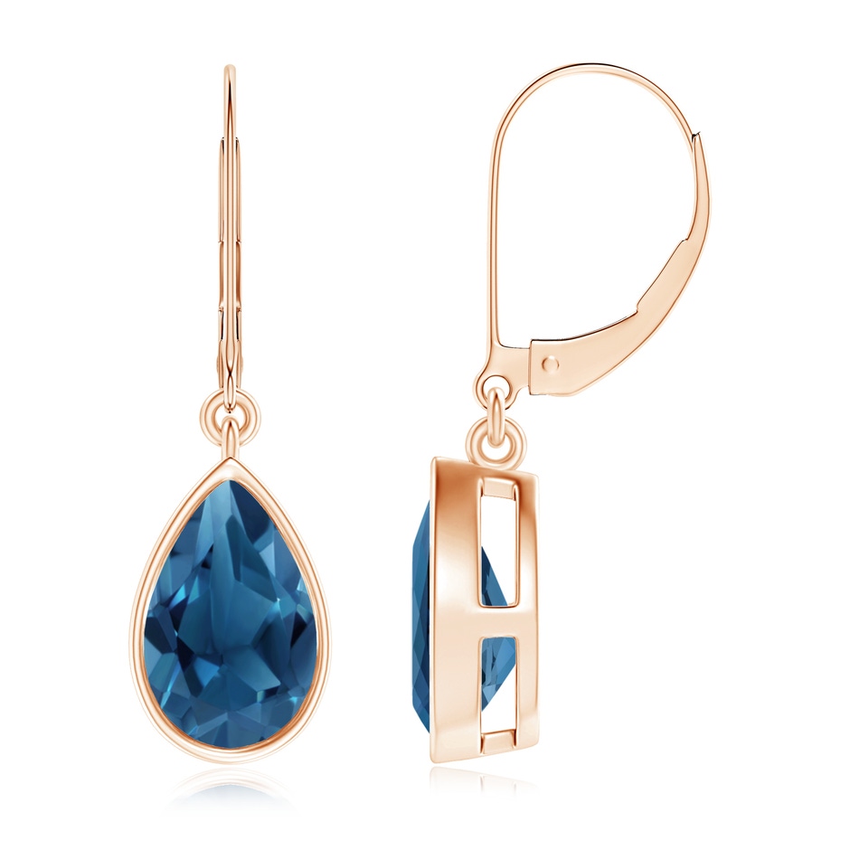 9x6mm AA Bezel-Set Pear London Blue Topaz Leverback Drop Earrings in Rose Gold 
