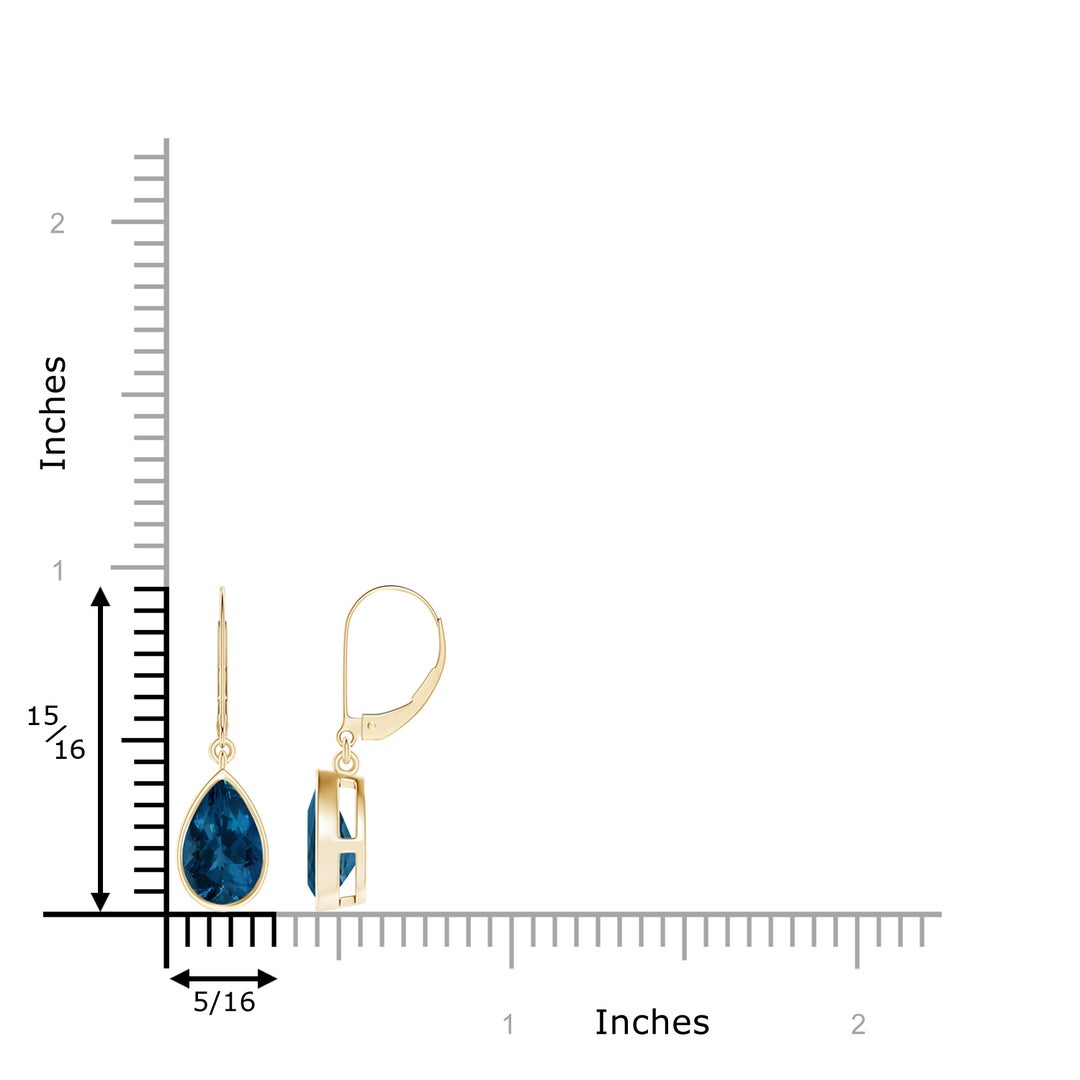 9x6mm AAA Bezel-Set Pear London Blue Topaz Leverback Drop Earrings in Yellow Gold - ruler