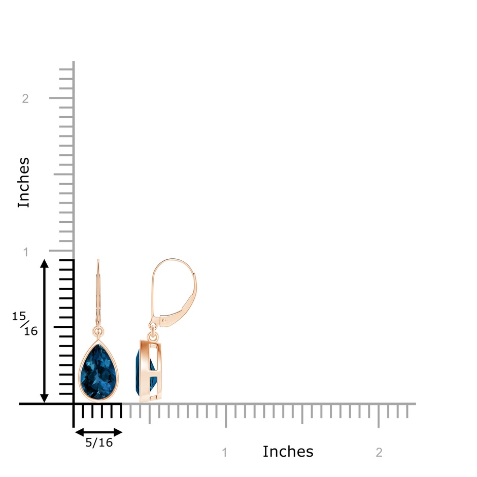 9x6mm AAAA Bezel-Set Pear London Blue Topaz Leverback Drop Earrings in Rose Gold product image