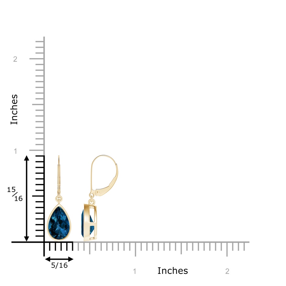 9x6mm AAAA Bezel-Set Pear London Blue Topaz Leverback Drop Earrings in Yellow Gold product image