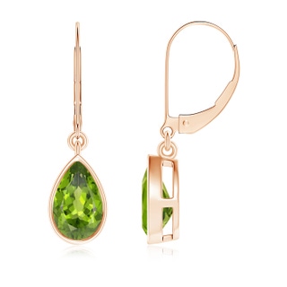8x5mm AAA Bezel-Set Pear Peridot Leverback Drop Earrings in 10K Rose Gold