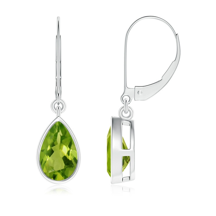 8x5mm AAAA Bezel-Set Pear Peridot Leverback Drop Earrings in P950 Platinum