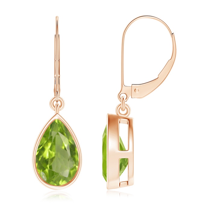 9x6mm AA Bezel-Set Pear Peridot Leverback Drop Earrings in Rose Gold 