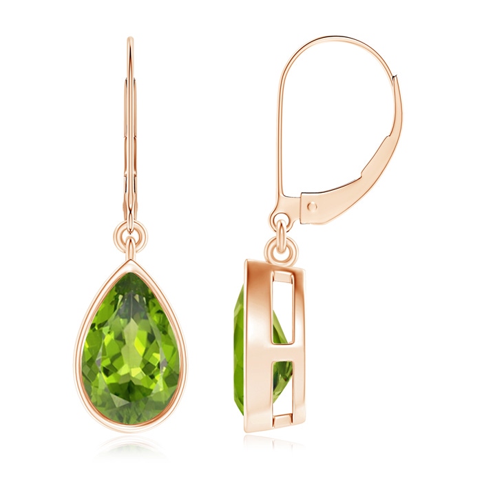 9x6mm AAA Bezel-Set Pear Peridot Leverback Drop Earrings in Rose Gold