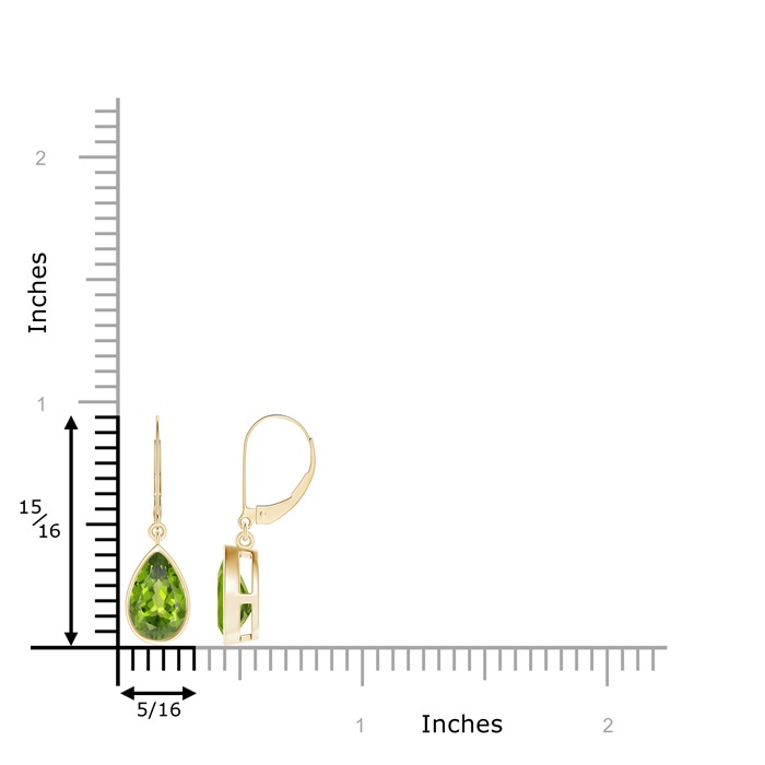 9x6mm AAA Bezel-Set Pear Peridot Leverback Drop Earrings in Yellow Gold product image