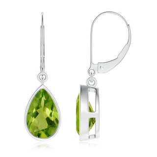 9x6mm AAAA Bezel-Set Pear Peridot Leverback Drop Earrings in P950 Platinum