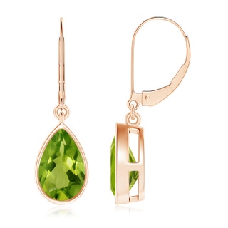 9x6mm AAAA Bezel-Set Pear Peridot Leverback Drop Earrings in Rose Gold