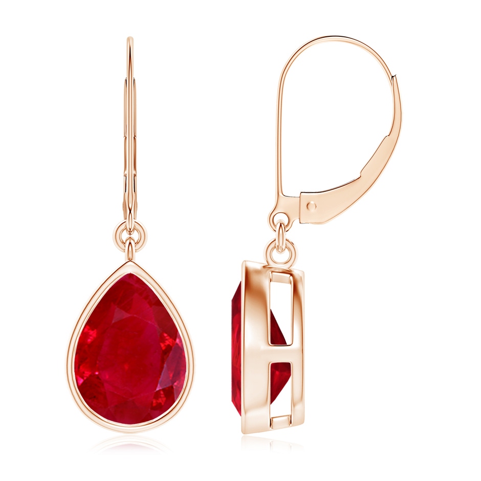 10x8mm AAA Pear-Shaped Ruby Leverback Drop Earrings in Rose Gold 
