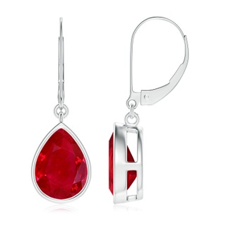 10x8mm AAA Pear-Shaped Ruby Leverback Drop Earrings in White Gold