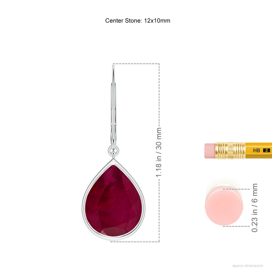 12x10mm A Pear-Shaped Ruby Leverback Drop Earrings in S999 Silver ruler