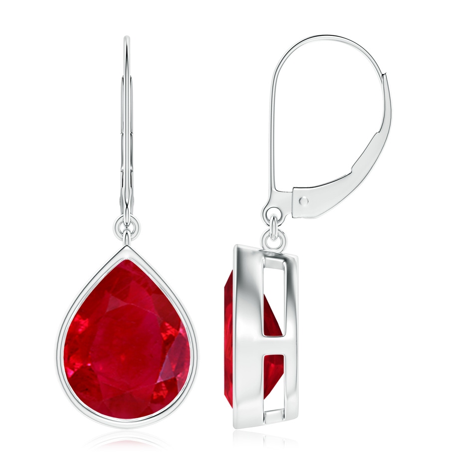 12x10mm AAA Pear-Shaped Ruby Leverback Drop Earrings in P950 Platinum 