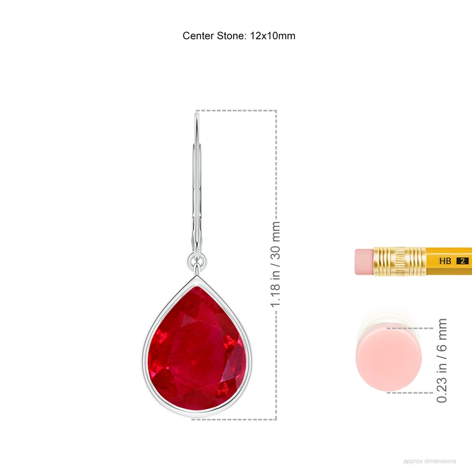 12x10mm AAA Pear-Shaped Ruby Leverback Drop Earrings in P950 Platinum ruler