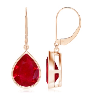 12x10mm AAA Pear-Shaped Ruby Leverback Drop Earrings in Rose Gold