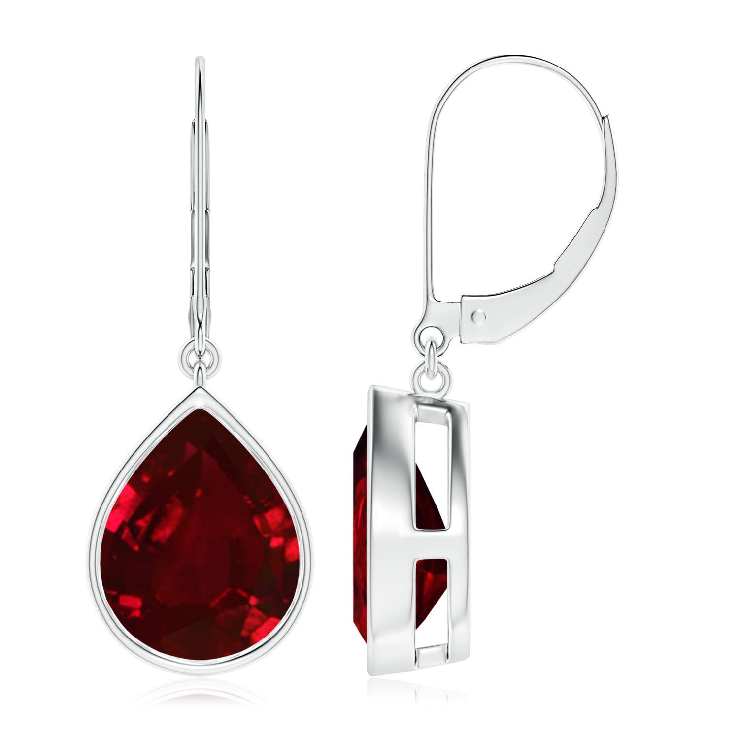 Angara 10.0 CTW Pear-Shaped Ruby Leverback Drop Earrings in 18K White Gold
