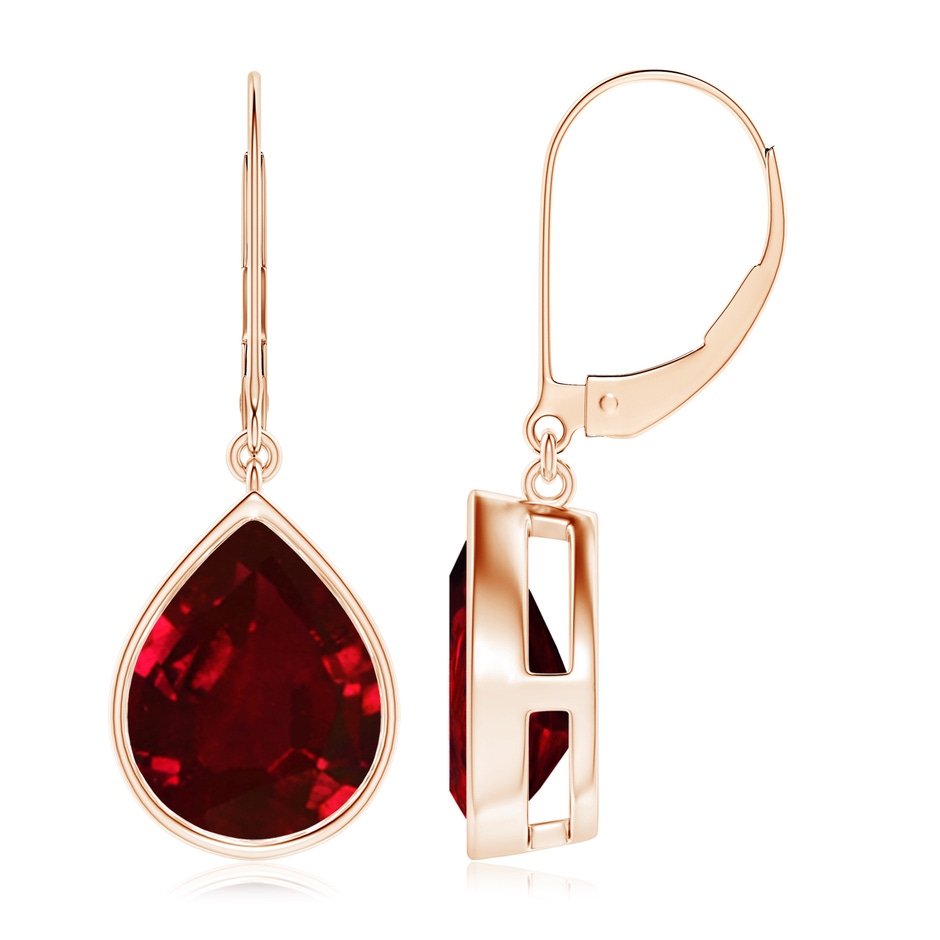 12x10mm AAAA Pear-Shaped Ruby Leverback Drop Earrings in Rose Gold 