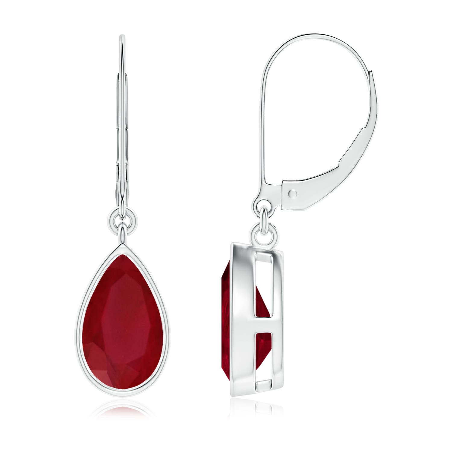 9x7mm AA Pear-Shaped Ruby Leverback Drop Earrings in 18K White Gold