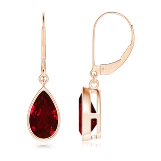 9x7mm AAAA Pear-Shaped Ruby Leverback Drop Earrings in Rose Gold