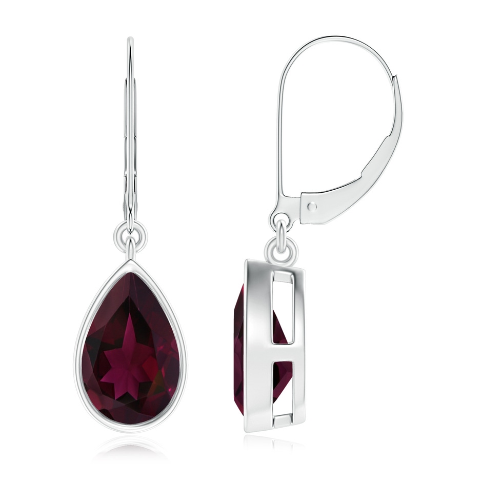 9x6mm A Bezel-Set Pear Rhodolite Leverback Drop Earrings in 18K White Gold 