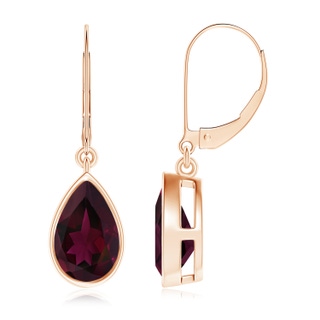 9x6mm A Bezel-Set Pear Rhodolite Leverback Drop Earrings in Rose Gold