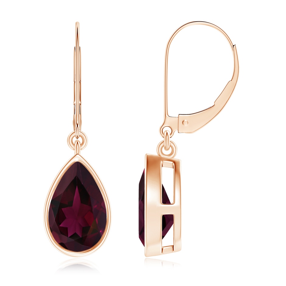 9x6mm A Bezel-Set Pear Rhodolite Leverback Drop Earrings in Rose Gold 