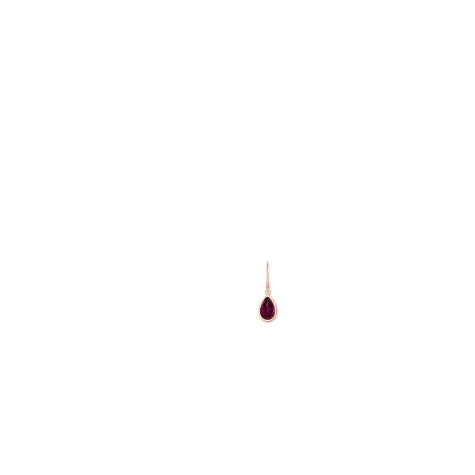 9x6mm AAAA Bezel-Set Pear Rhodolite Leverback Drop Earrings in 18K Rose Gold ear