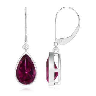 9x6mm AAAA Bezel-Set Pear Rhodolite Leverback Drop Earrings in P950 Platinum