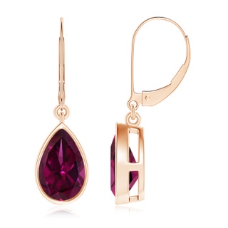 9x6mm AAAA Bezel-Set Pear Rhodolite Leverback Drop Earrings in Rose Gold