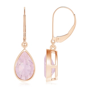 9x6mm AA Bezel-Set Pear Rose Quartz Leverback Drop Earrings in Rose Gold