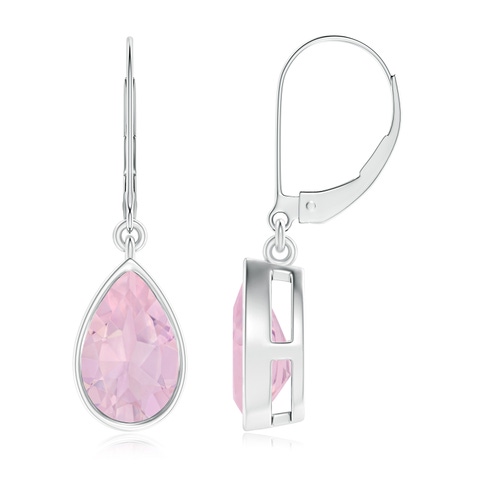 9x6mm AAA Bezel-Set Pear Rose Quartz Leverback Drop Earrings in White Gold