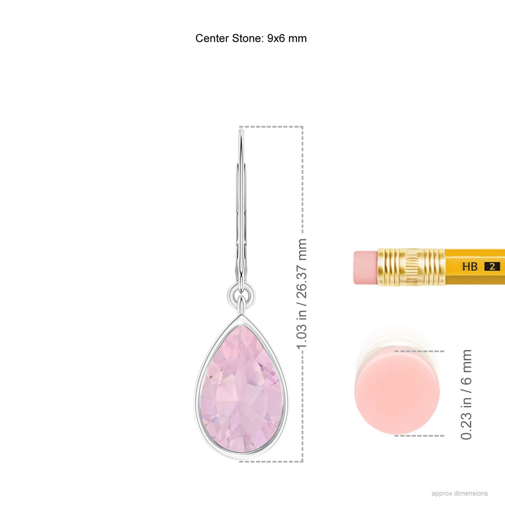 9x6mm AAA Bezel-Set Pear Rose Quartz Leverback Drop Earrings in White Gold Ruler