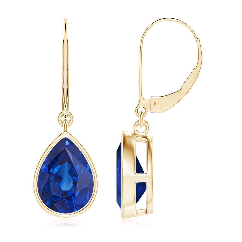 10x8mm AAA Pear-Shaped Blue Sapphire Leverback Drop Earrings in Yellow Gold 