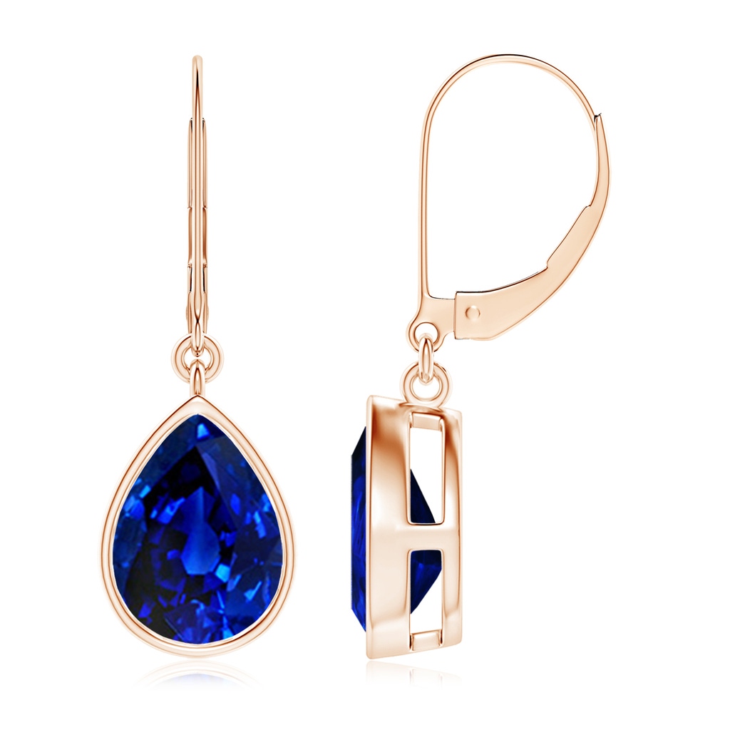 10x8mm Lab-Grown Pear-Shaped Blue Sapphire Leverback Drop Earrings in Rose Gold