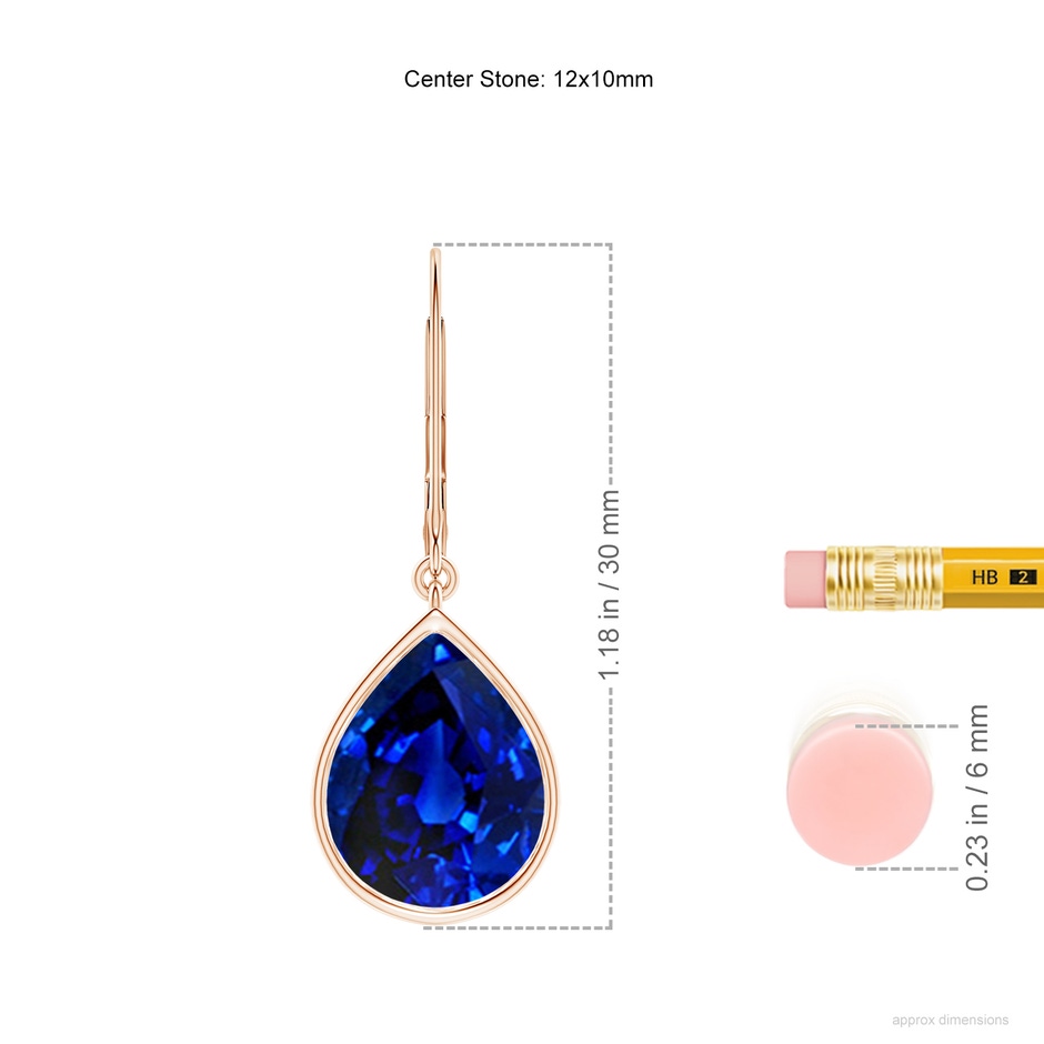12x10mm Lab-Grown Pear-Shaped Blue Sapphire Leverback Drop Earrings in Rose Gold ruler