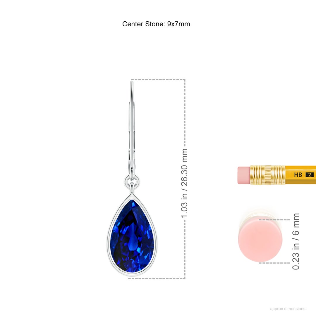 9x7mm AAAA Pear-Shaped Blue Sapphire Leverback Drop Earrings in White Gold - ruler
