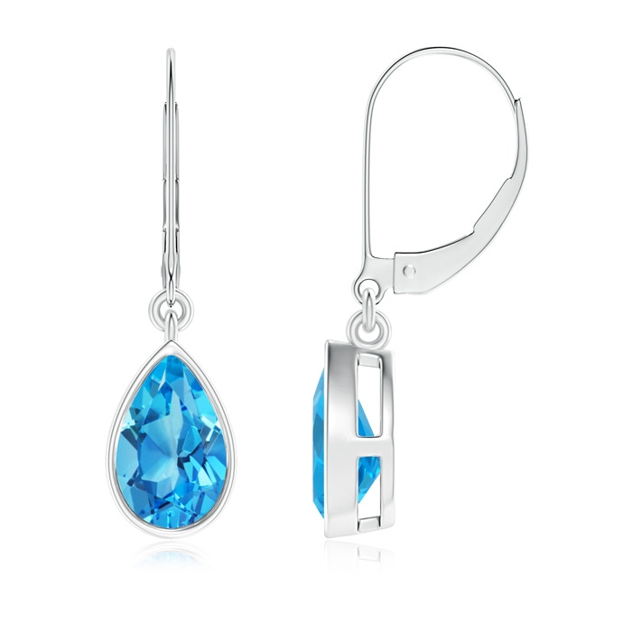 8x5mm AAAA Bezel-Set Pear Swiss Blue Topaz Leverback Drop Earrings in P950 Platinum 