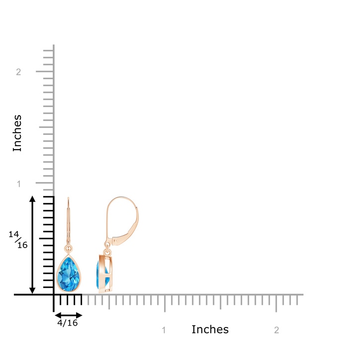 8x5mm AAAA Bezel-Set Pear Swiss Blue Topaz Leverback Drop Earrings in Rose Gold product image