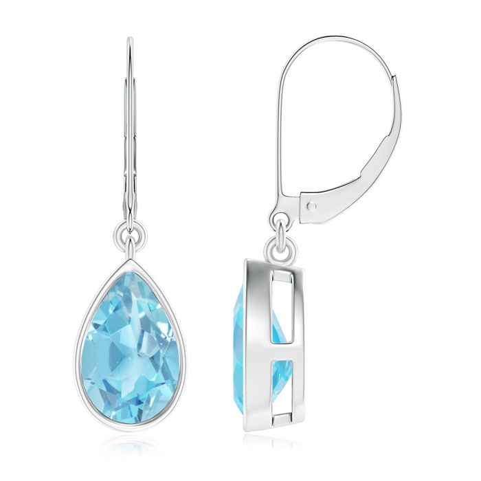 9x6mm A Bezel-Set Pear Swiss Blue Topaz Leverback Drop Earrings in P950 Platinum 