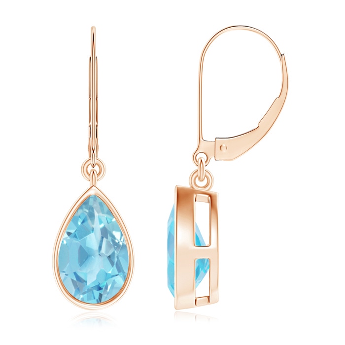 9x6mm A Bezel-Set Pear Swiss Blue Topaz Leverback Drop Earrings in Rose Gold 