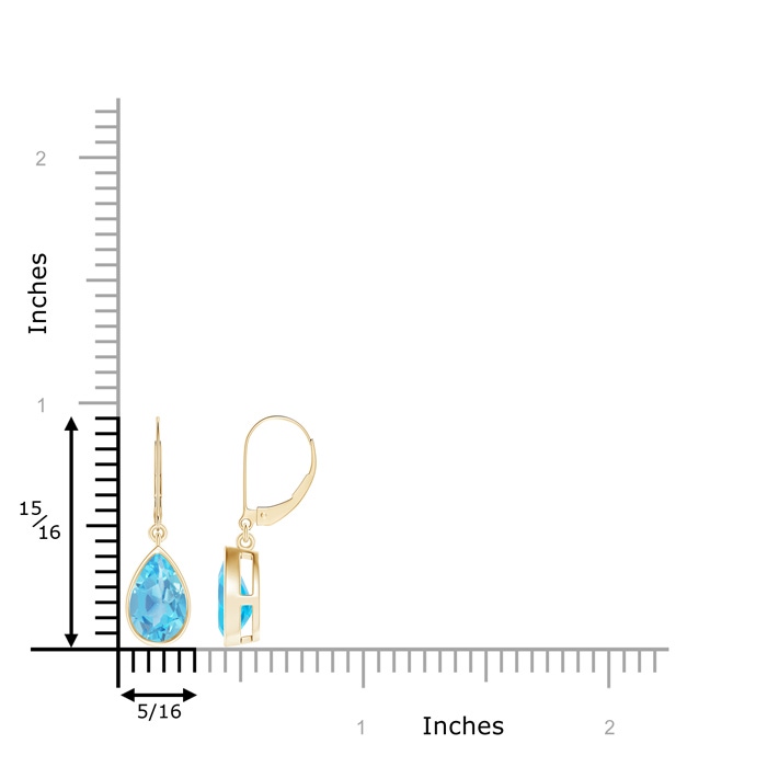 9x6mm AA Bezel-Set Pear Swiss Blue Topaz Leverback Drop Earrings in Yellow Gold product image