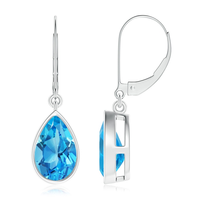 9x6mm AAAA Bezel-Set Pear Swiss Blue Topaz Leverback Drop Earrings in P950 Platinum