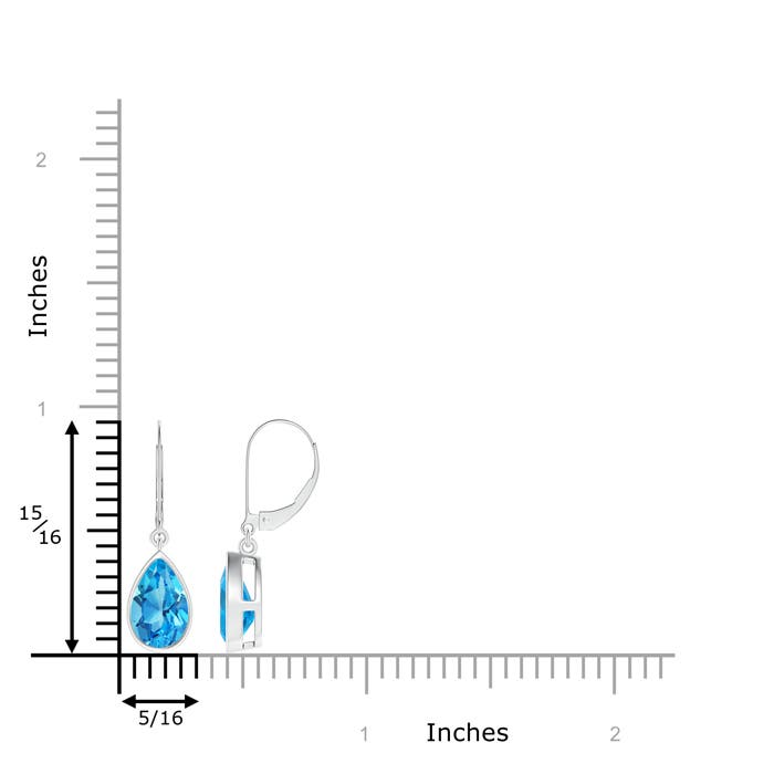 9x6mm AAAA Bezel-Set Pear Swiss Blue Topaz Leverback Drop Earrings in P950 Platinum - ruler